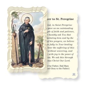 Saint Peregrine Embossed Linen Prayer Card (Pack of 50)