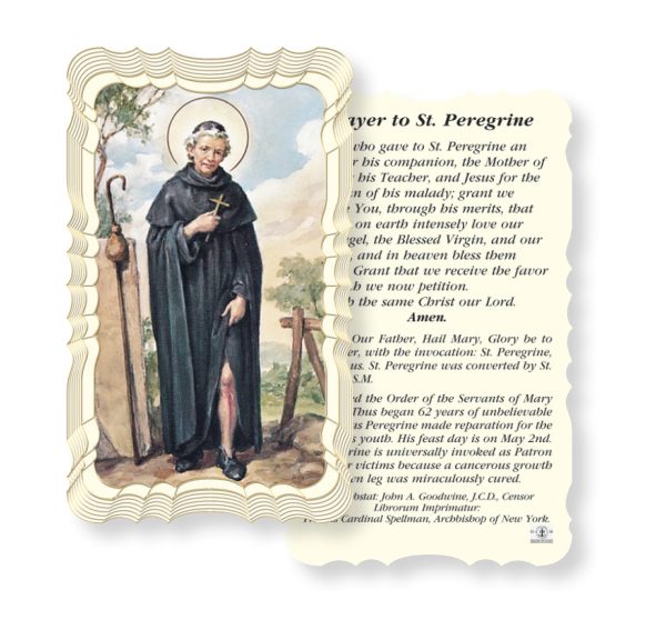 Saint Peregrine Embossed Linen Prayer Card (Pack of 50)