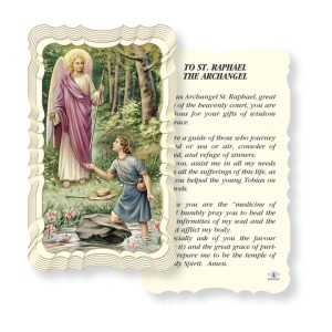 Saint Raphael the Archangel Embossed Linen Prayer Card (Pack of 50)