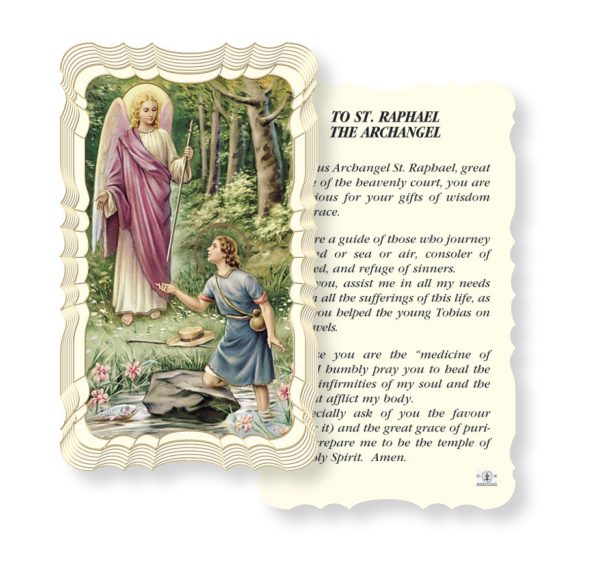 Saint Raphael the Archangel Embossed Linen Prayer Card (Pack of 50)