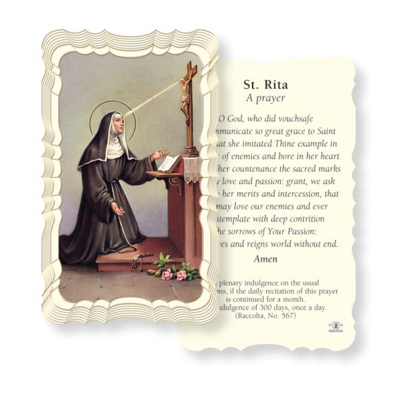 Saint Rita Embossed Linen Prayer Card (Pack of 50)