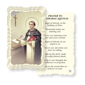 Saint Thomas Aquinas Embossed Linen Prayer Card (Pack of 50)