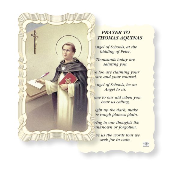 Saint Thomas Aquinas Embossed Linen Prayer Card (Pack of 50)