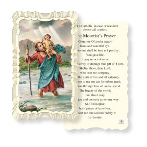 Saint Christopher Embossed Linen Prayer Card (Pack of 50)