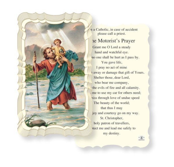 Saint Christopher Embossed Linen Prayer Card (Pack of 50)