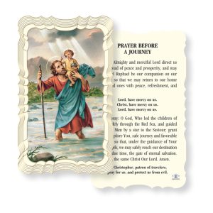 Saint Christopher Embossed Linen Prayer Card (Pack of 50)