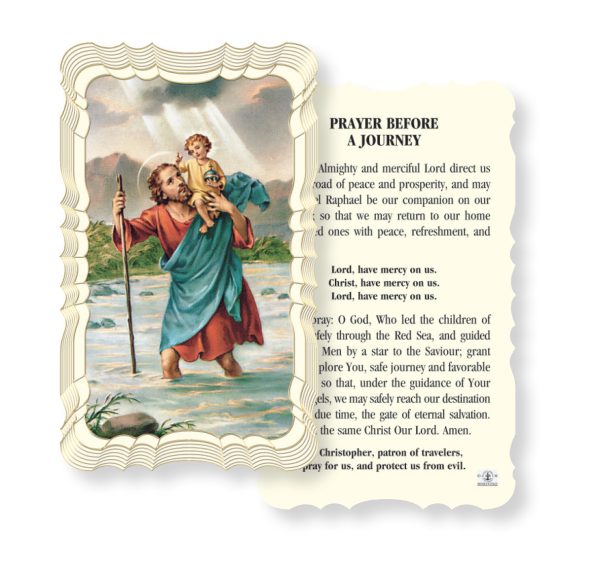 Saint Christopher Embossed Linen Prayer Card (Pack of 50)