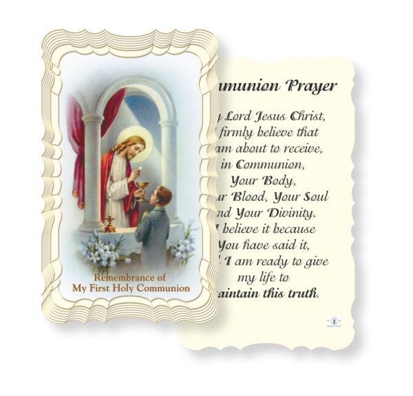 Communion Boy Embossed Linen Prayer Card (Pack of 50)