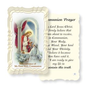 Communion Girl Embossed Linen Prayer Card (Pack of 50)