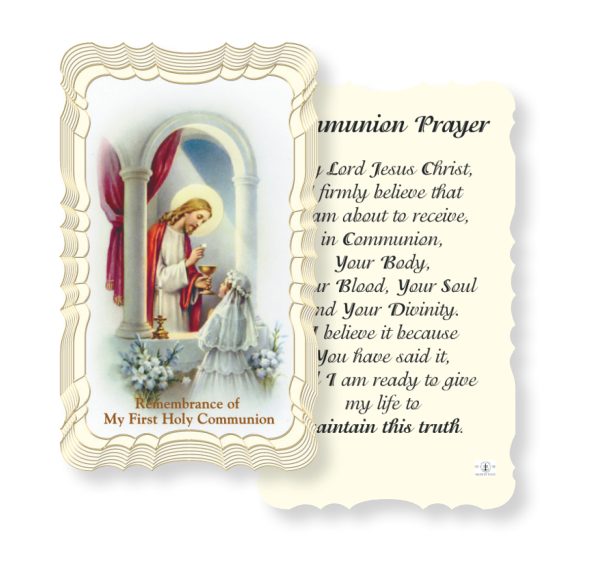 Communion Girl Embossed Linen Prayer Card (Pack of 50)
