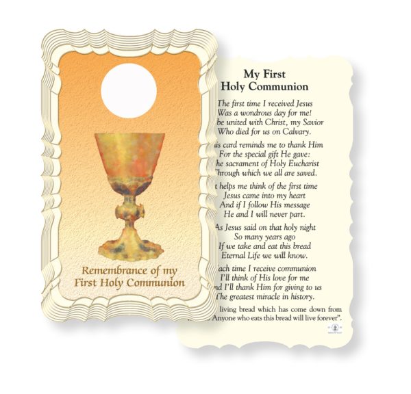 Remembrance of My First Holy Communion Embossed Linen Prayer Card (Pack of 50)