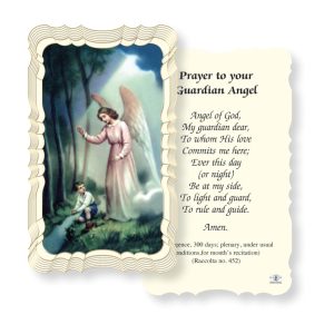 Guardian Angel Embossed Linen Prayer Card (Pack of 50)