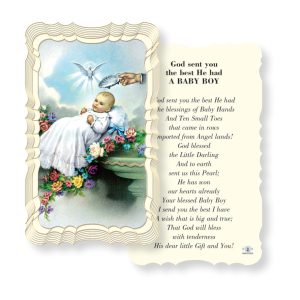 Baptism Boy Embossed Linen Prayer Card (Pack of 50)
