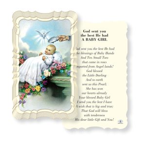Baptism Girl Embossed Linen Prayer Card (Pack of 50)
