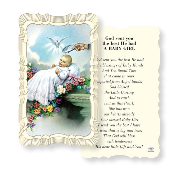 Baptism Girl Embossed Linen Prayer Card (Pack of 50)
