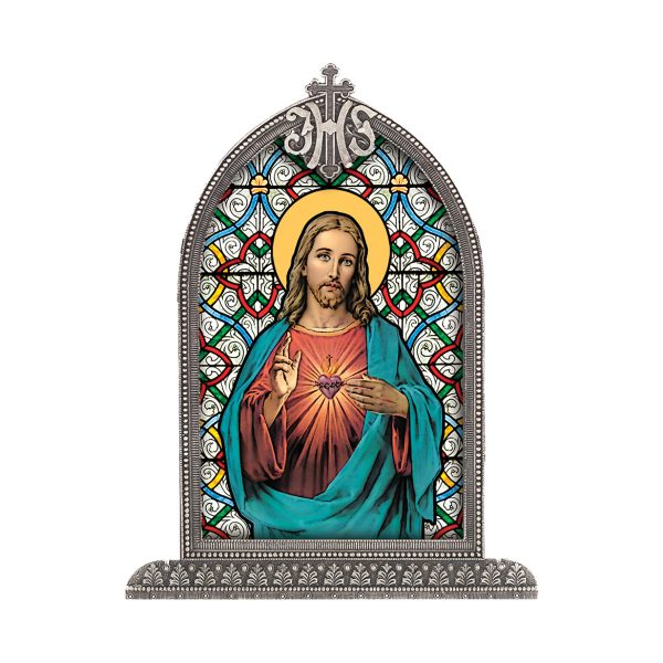 Sacred Heart of Jesus Antiqued Framed Liturgical Glass