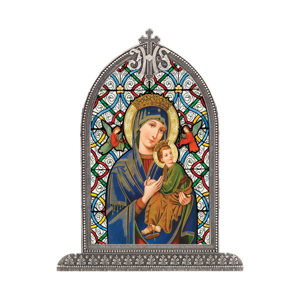Our Lady of Perpetual Help Antiqued Framed Liturgical Glass