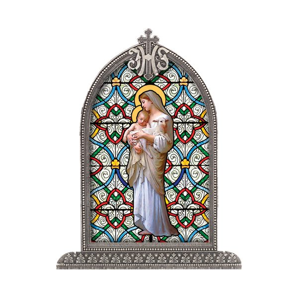 Our Lady of Divine Innocence Antiqued Framed Liturgical Glass