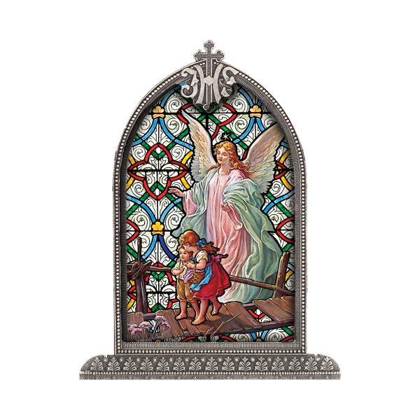 Guardian Angel Antiqued Framed Liturgical Glass