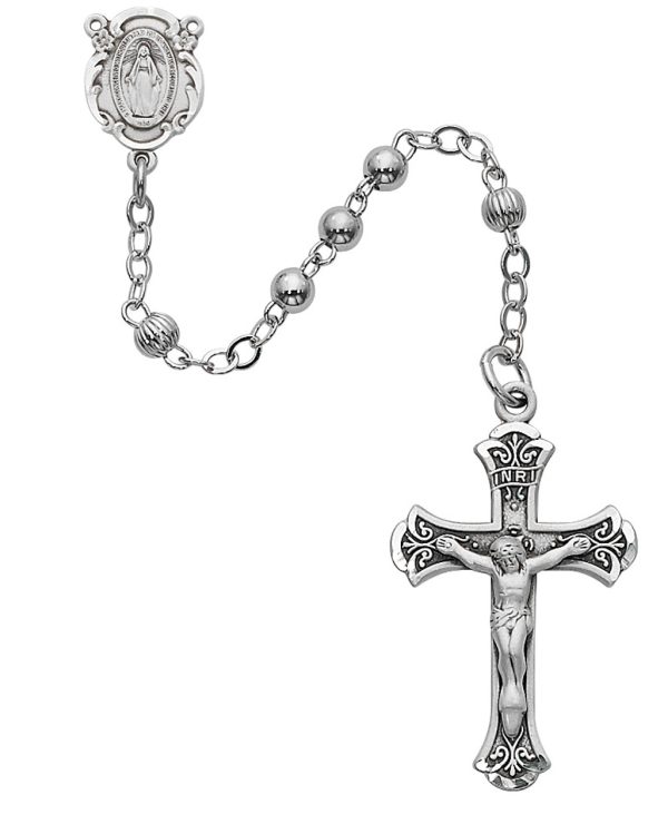 4mm All Sterling Silver Rosary Beads with Sterling Silver Crucifix