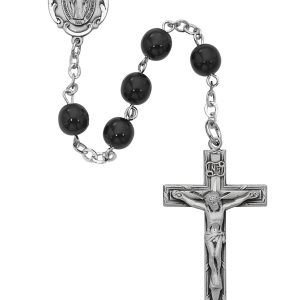 7mm Black Rosary Beads with Sterling Silver Crucifix