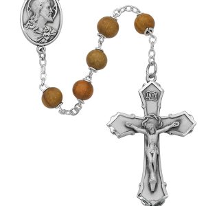 7mm Olive Wood Round Rosary Beads with Zinc Alloy Crucifix