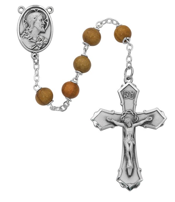 7mm Olive Wood Round Rosary Beads with Zinc Alloy Crucifix