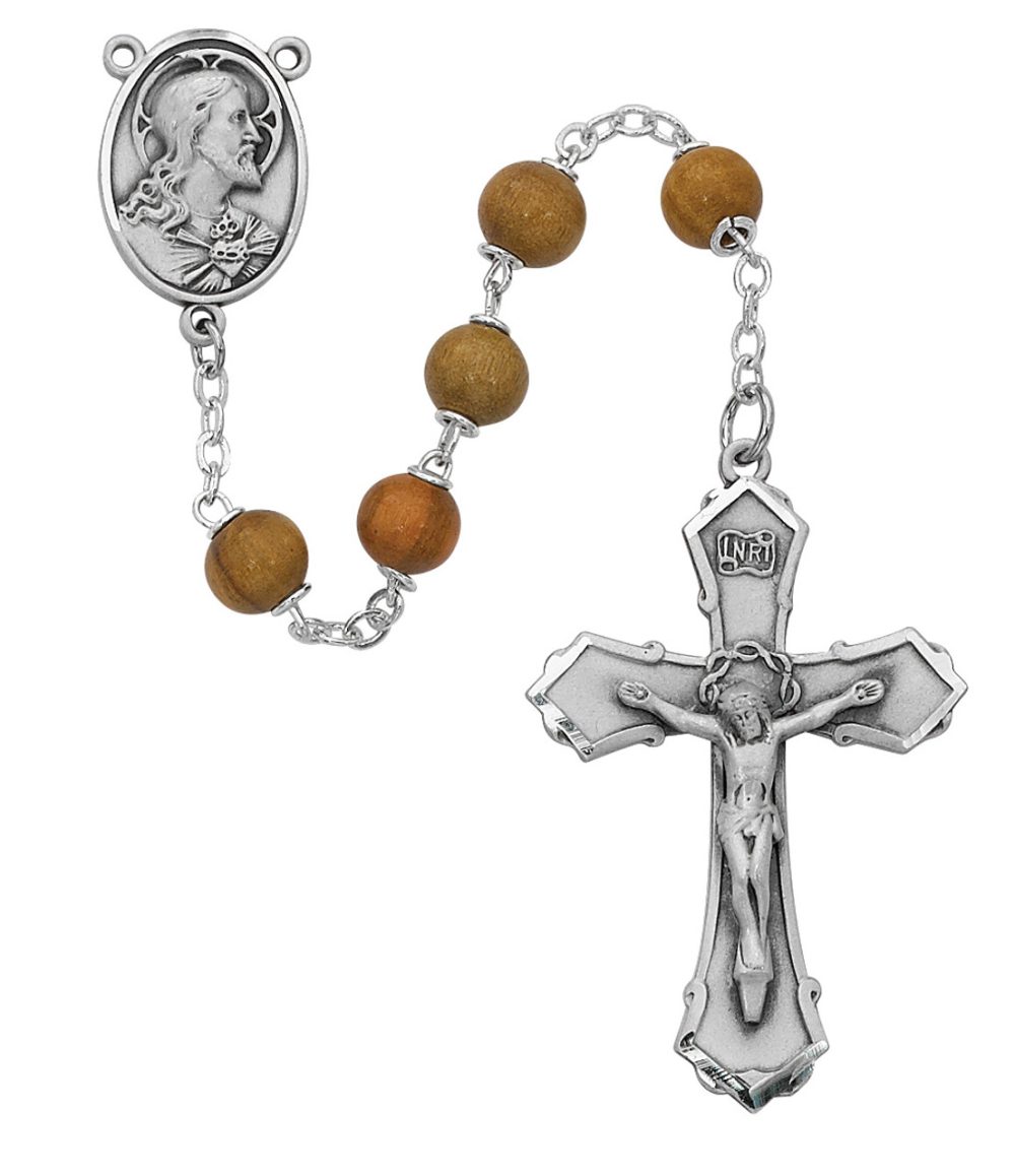 Sacred Heart of Jesus Olive Wood and Sterling Silver Rosary - The ...