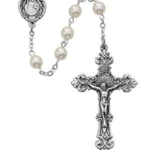 6mm Pearl Glass Rosary Beads with Zinc Alloy Crucifix
