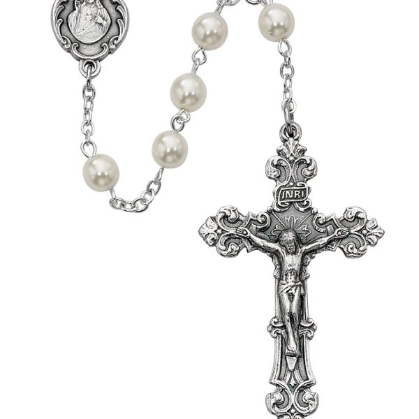 Sacred Heart of Jesus Pearl Glass Rosary