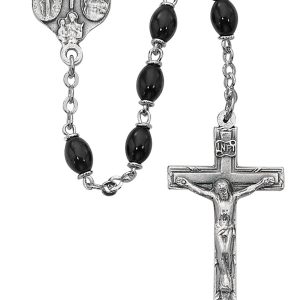 4x6mm Black Glass Oval Rosary Beads with Zinc Alloy Crucifix