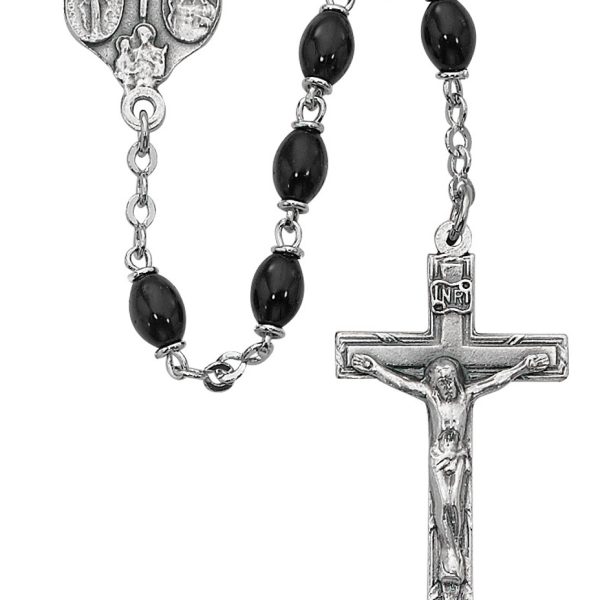 Four Way Black Glass Oval Rosary