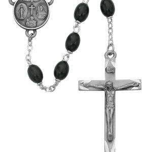 6x8mm Black Wood Oval Rosary Beads with Pewter Crucifix