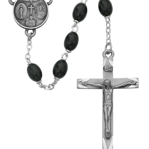 Four Way Black Wood Oval Rosary