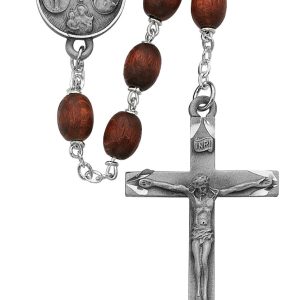 6x8mm Brown Wood Oval Rosary Beads with Pewter Crucifix