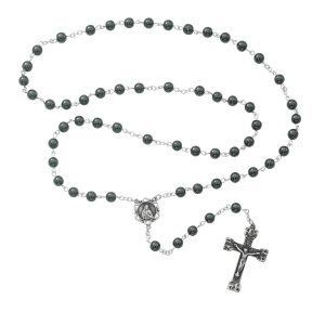 6mm Genuine Hematite Rosary Beads with Pewter Crucifix