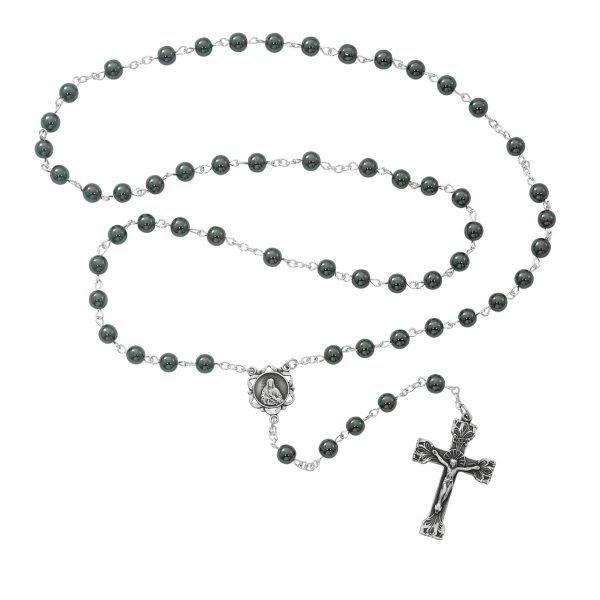 6mm Genuine Hematite Rosary Beads with Pewter Crucifix