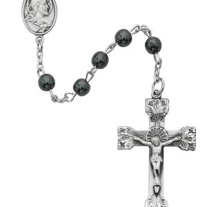 6mm Genuine Hematite Rosary Beads with Sterling Silver Crucifix