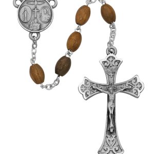 5x7mm Oval Olive Wood Rosary Beads with Pewter Crucifix