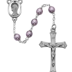 7mm Violet Glass Rosary Beads with Pewter Crucifix