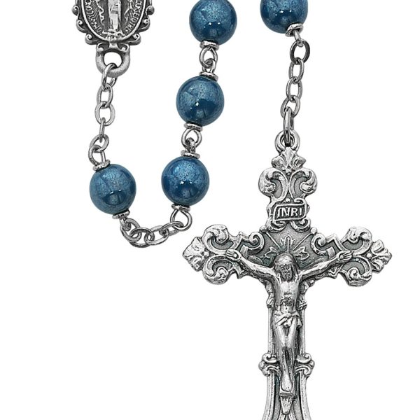 Blessed Mary Blue Metallic Glass Rosary