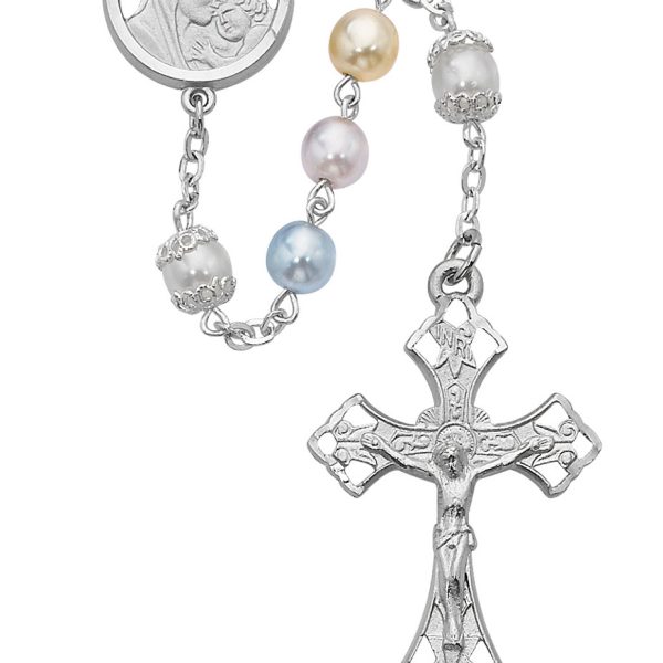Blessed Mary and Jesus Multi Color Pearl Glass Rosary