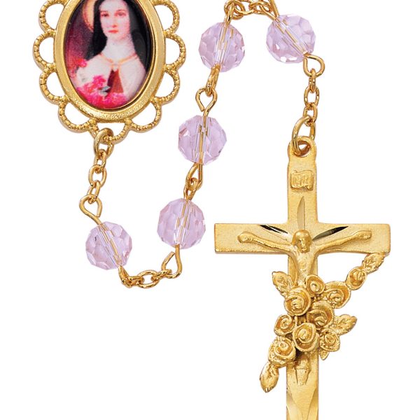 Saint Therese Crystal Gold Rose Rosary