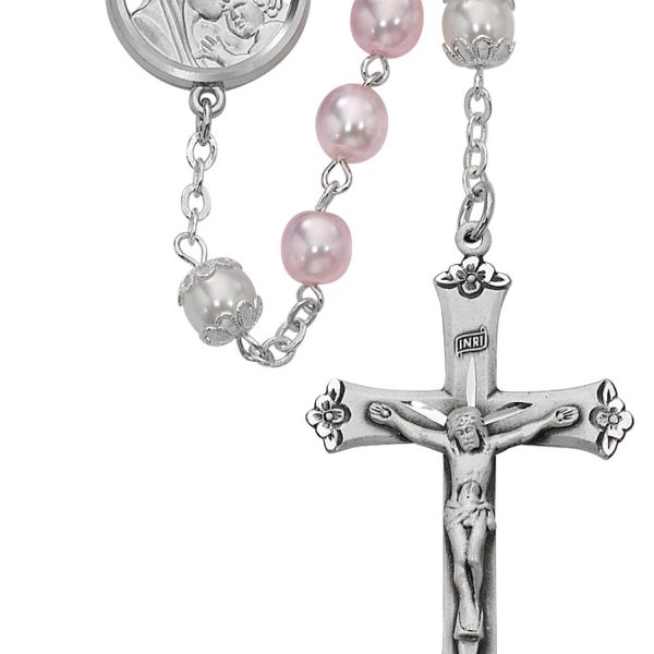 Blessed Mary and Jesus Pink Pearl Rosary