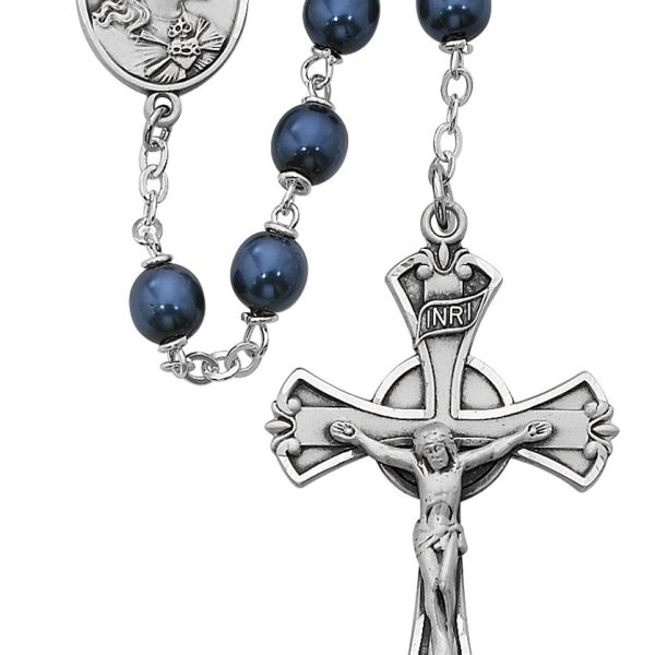 Sacred Heart of Jesus Blue Metallic Rosary
