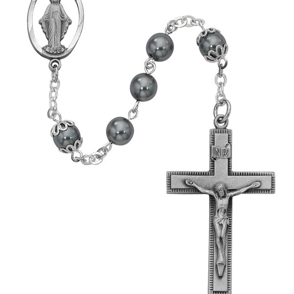 Blessed Mary Imitation Hematite Rosary
