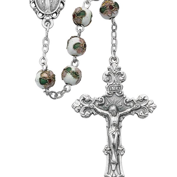 Blessed Mary White Cloisonne Rosary