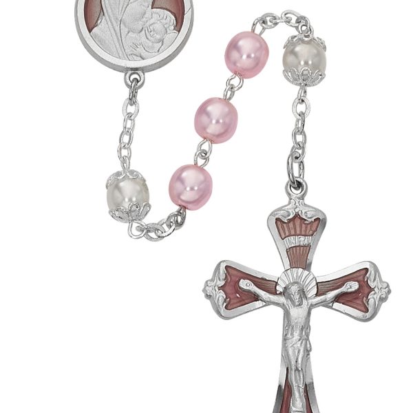 Blessed Mary and Jesus Pink Pearl Rosary