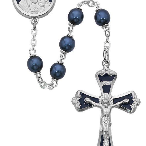 Blessed Mary and Jesus Blue Metallic Rosary