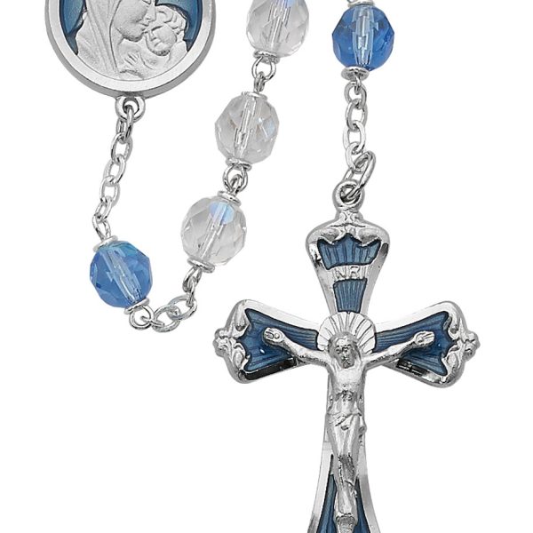 Blessed Mary and Jesus Aurora and Blue Glass Rosary